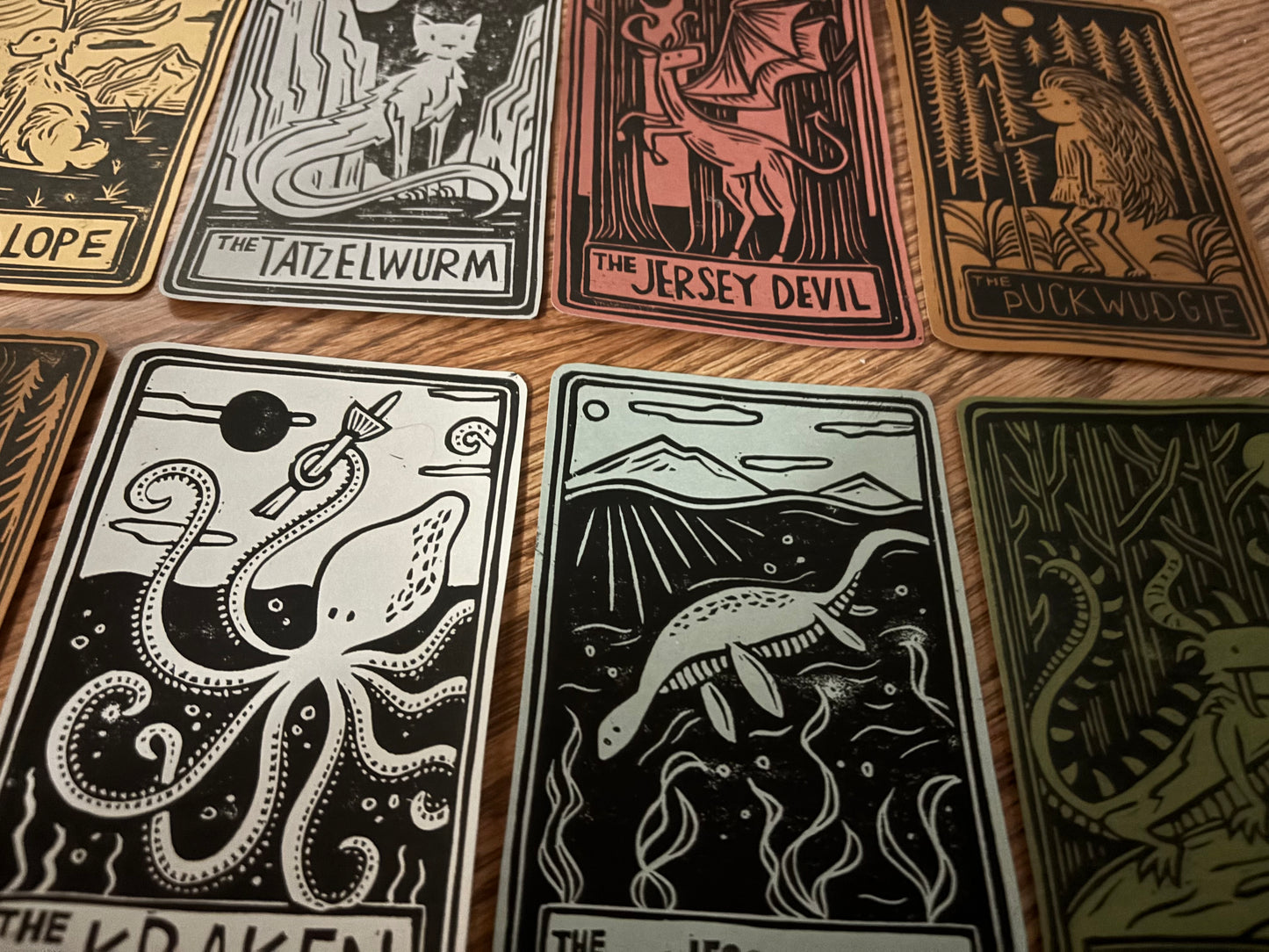 Pack of 10 hand printed tarot cryptid - neutrals