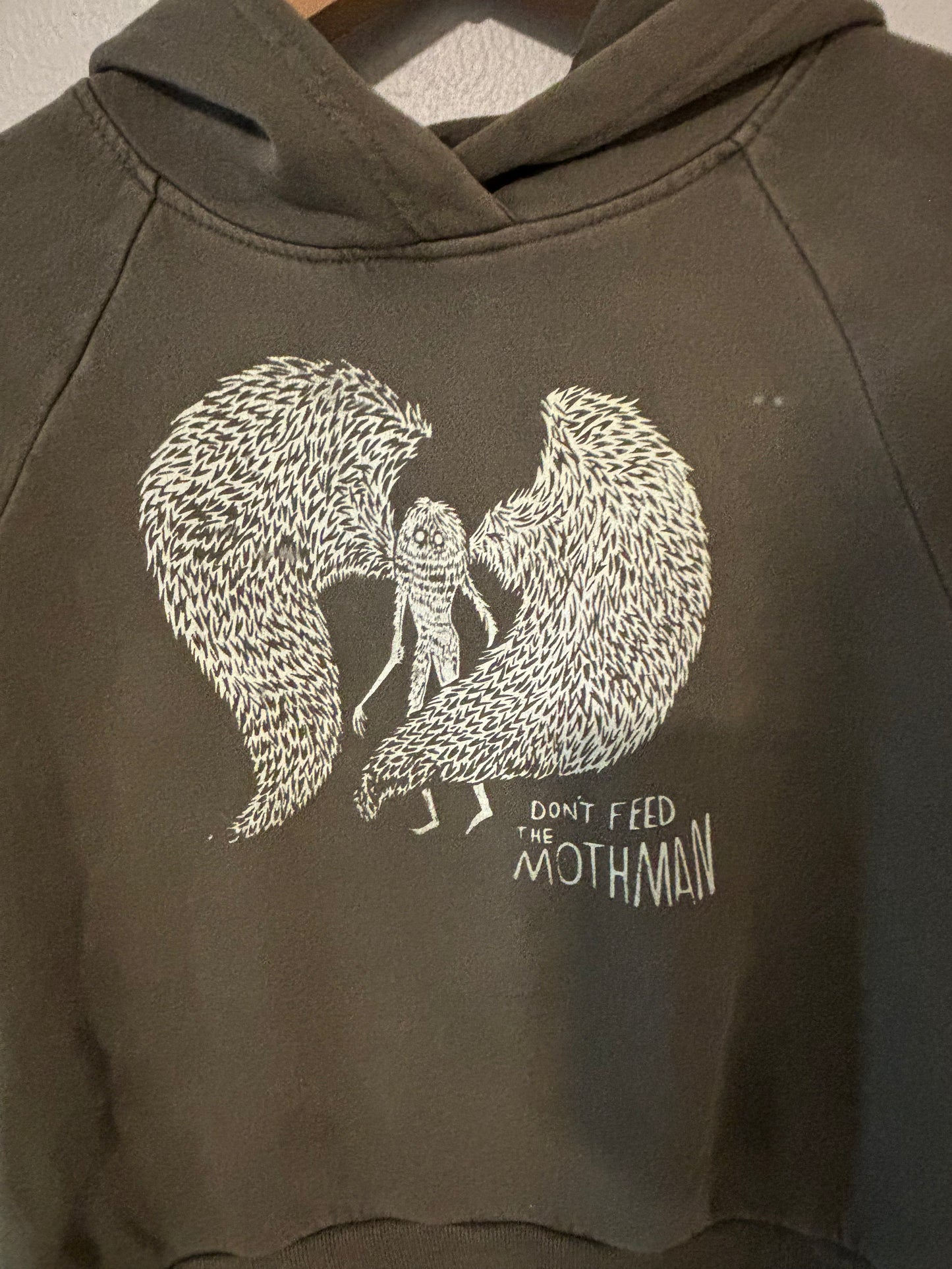 M - Mothman cropped hoodie (ink stains)