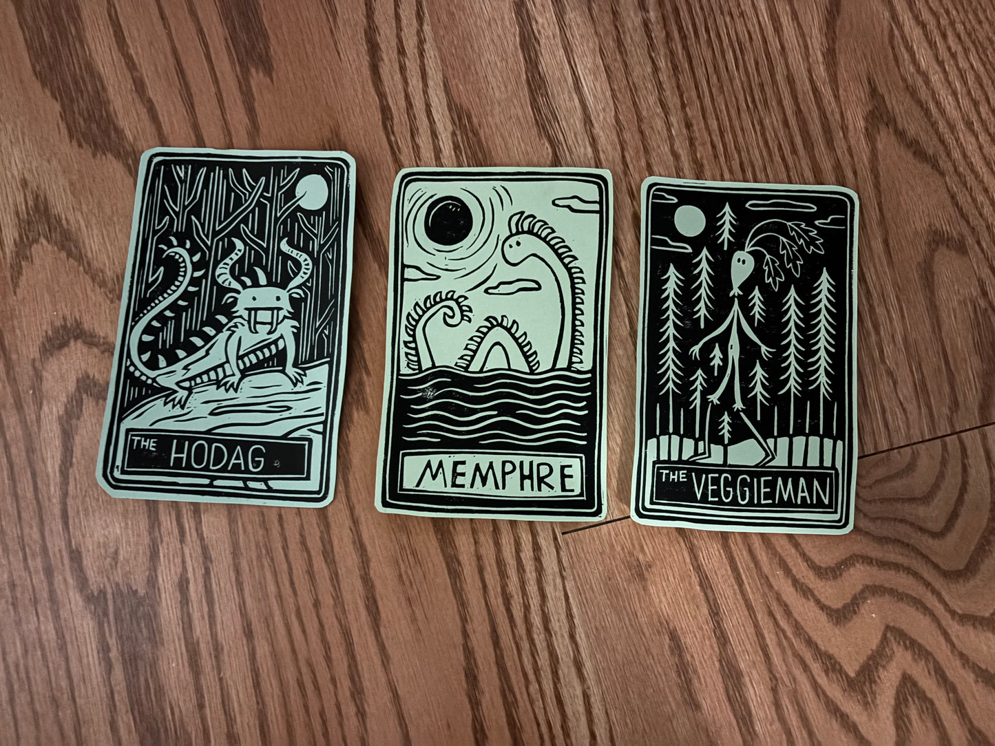 Pack of 3 hand printed tarot cryptid (teal)