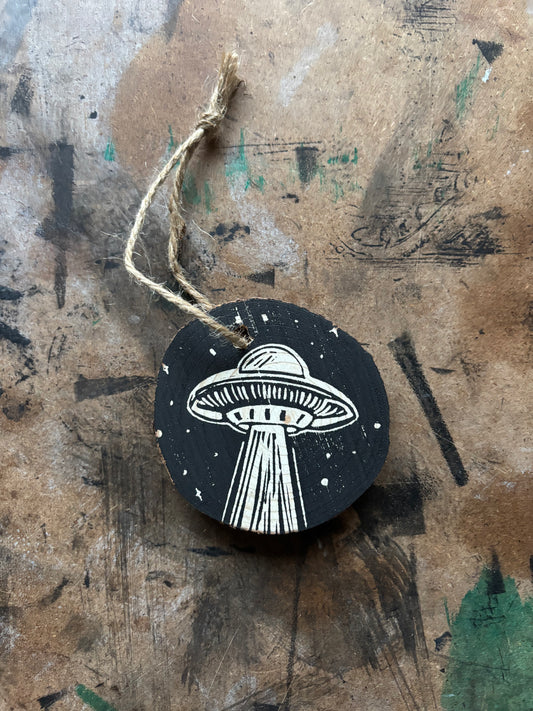 UFO hand printed ornaments