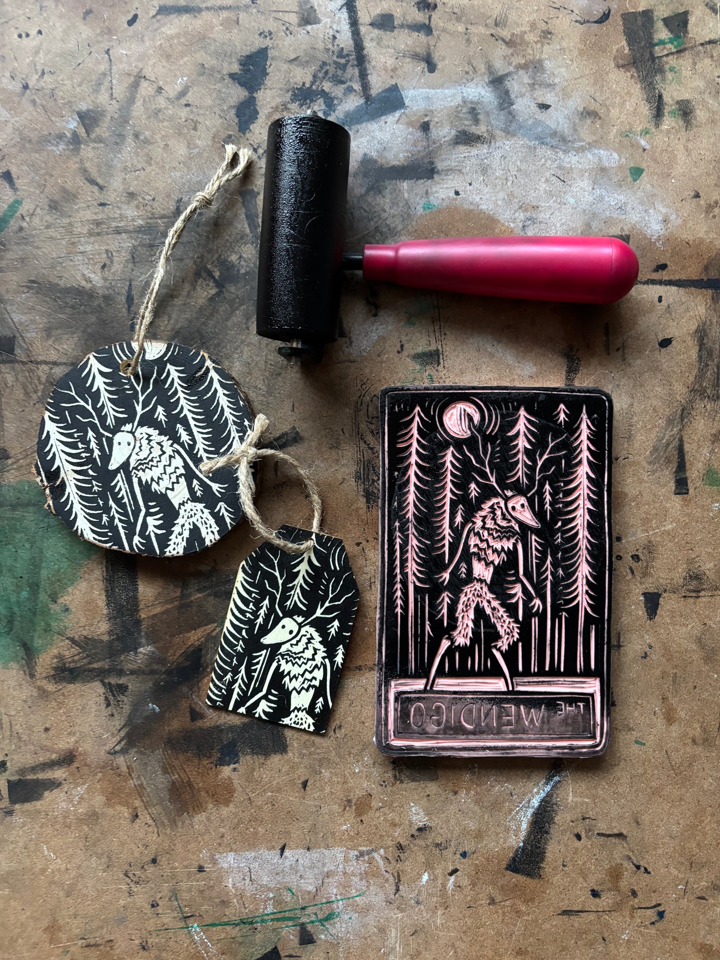 Wendigo hand printed ornaments