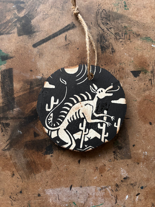 Chupacabra hand printed ornaments