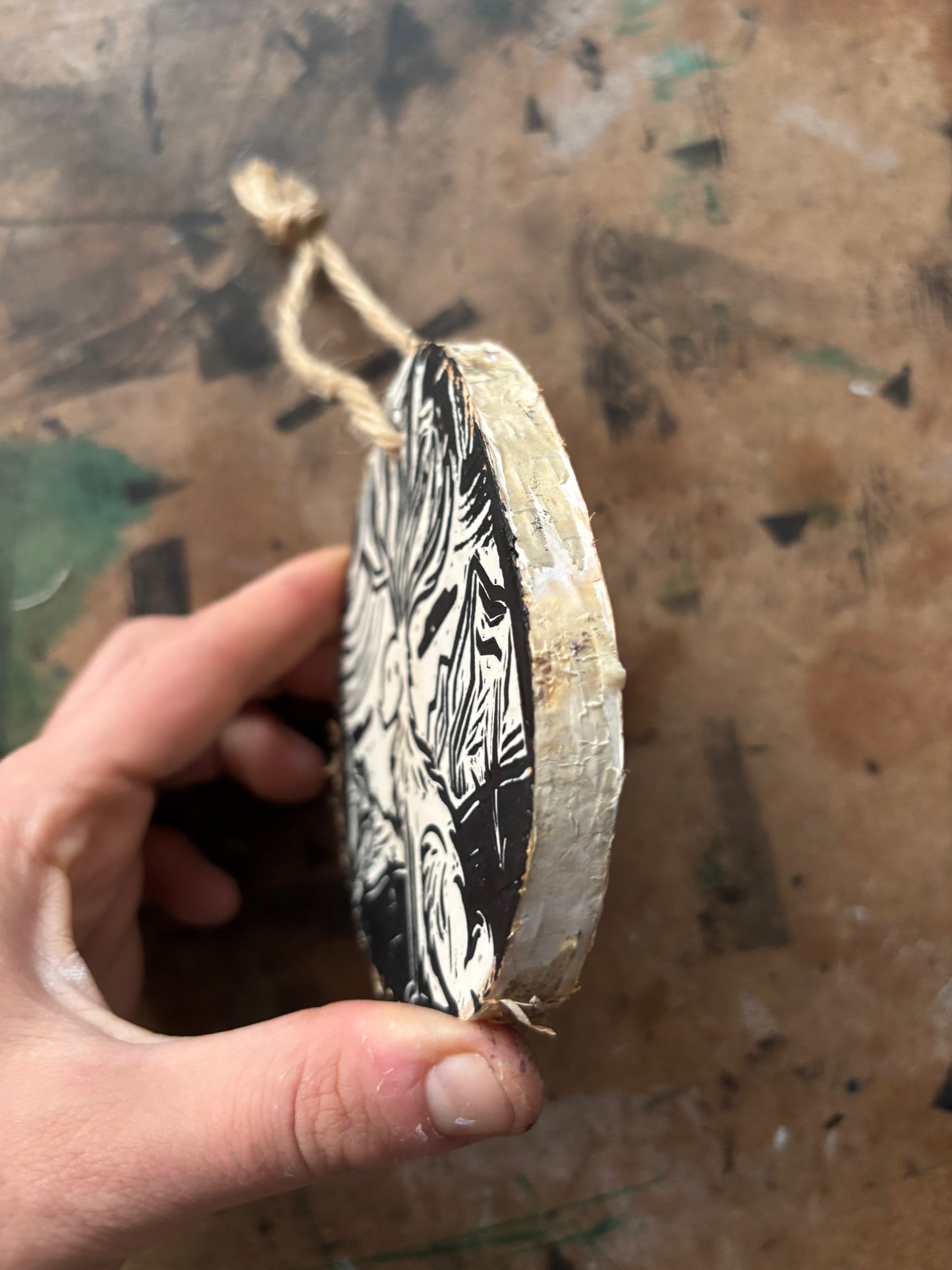 Jackalope hand printed ornaments