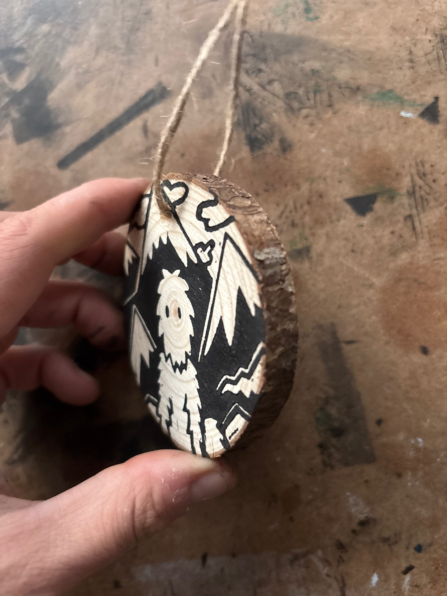 Yeti hand printed ornaments