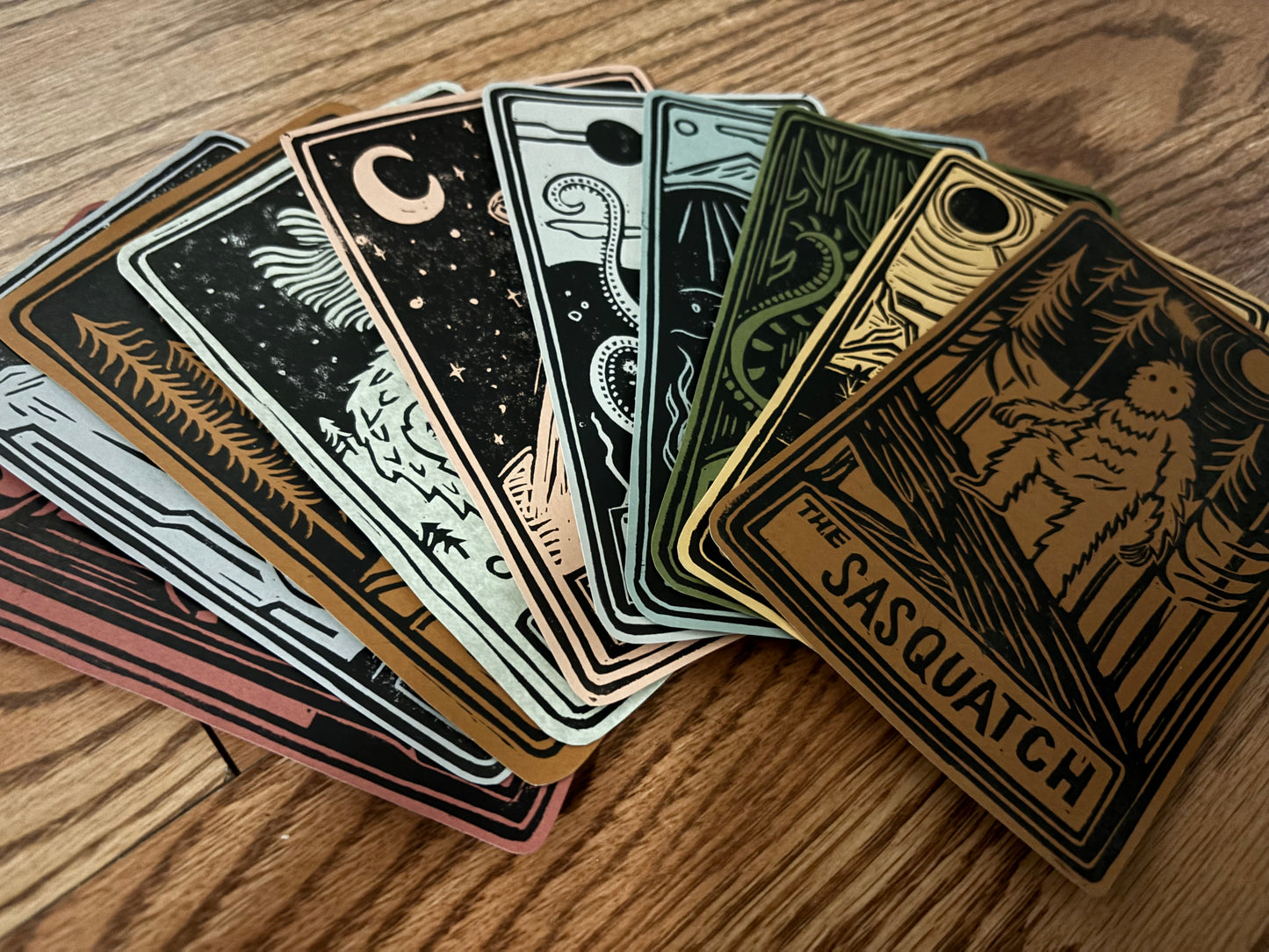 Pack of 10 hand printed tarot cryptid - neutrals