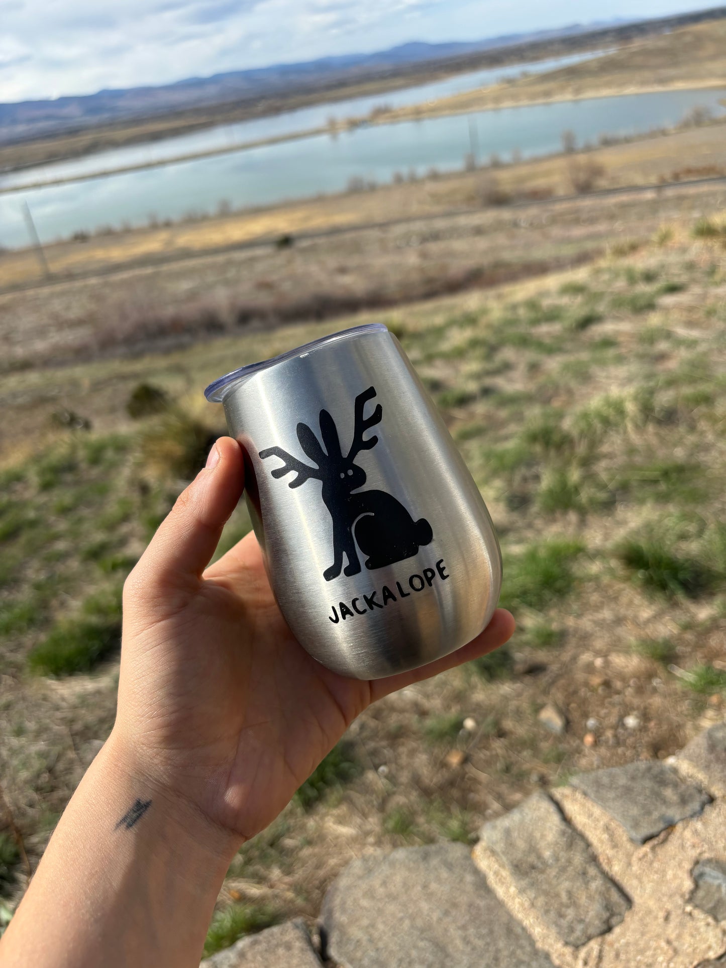 Jackalope upcycled traveling mug