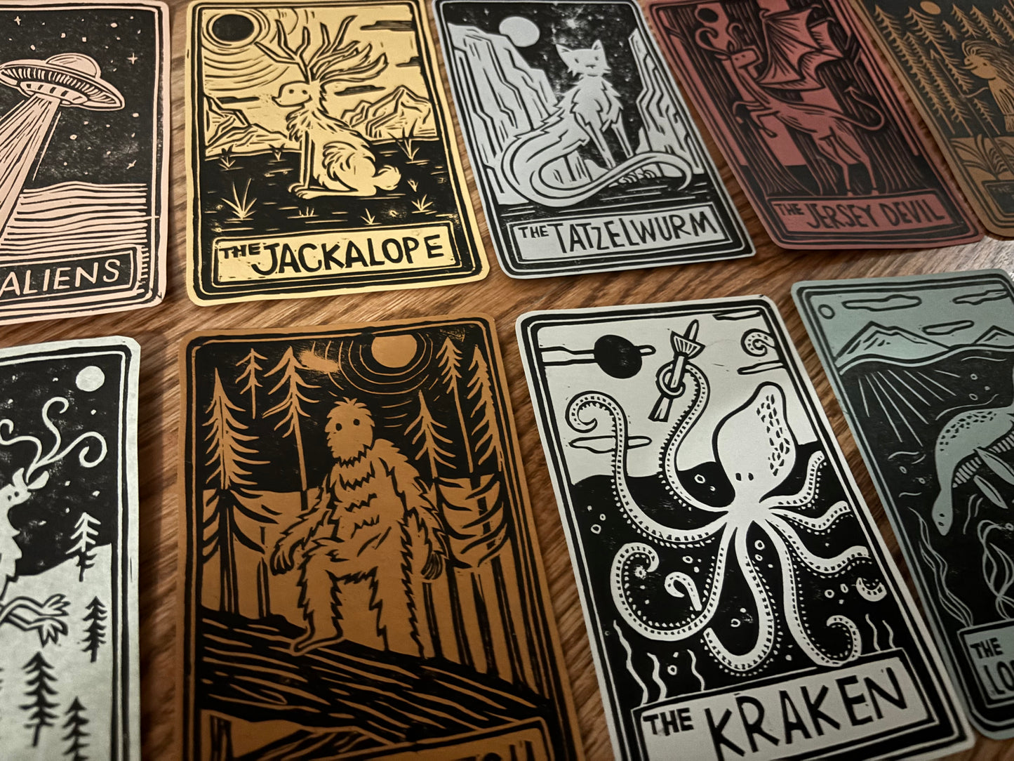 Pack of 10 hand printed tarot cryptid - neutrals