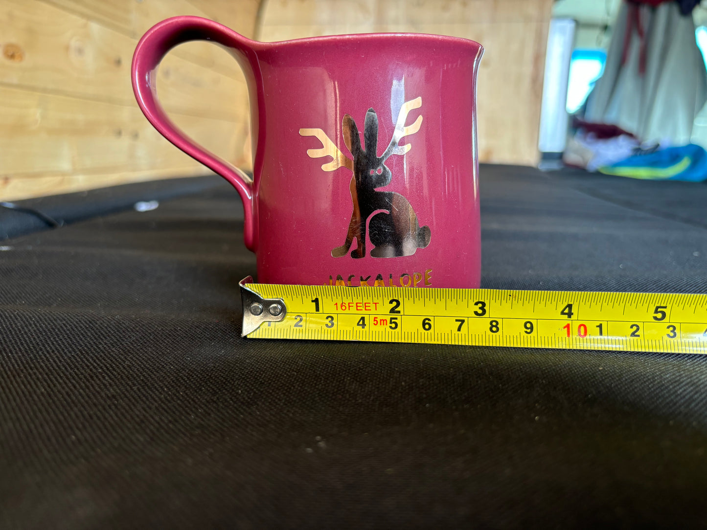Jackalope upcycled mug - gold - raspberry