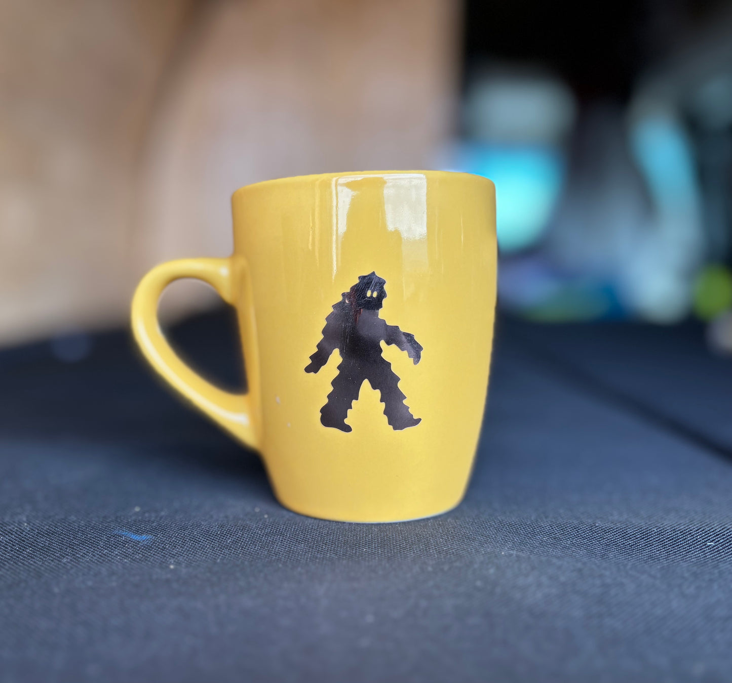 Sasquatch upcycled mug - gold - yellow