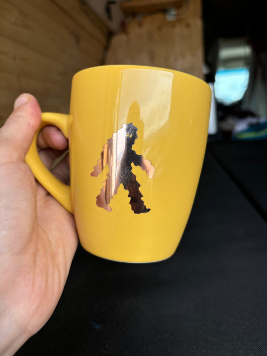 Sasquatch upcycled mug - gold - yellow