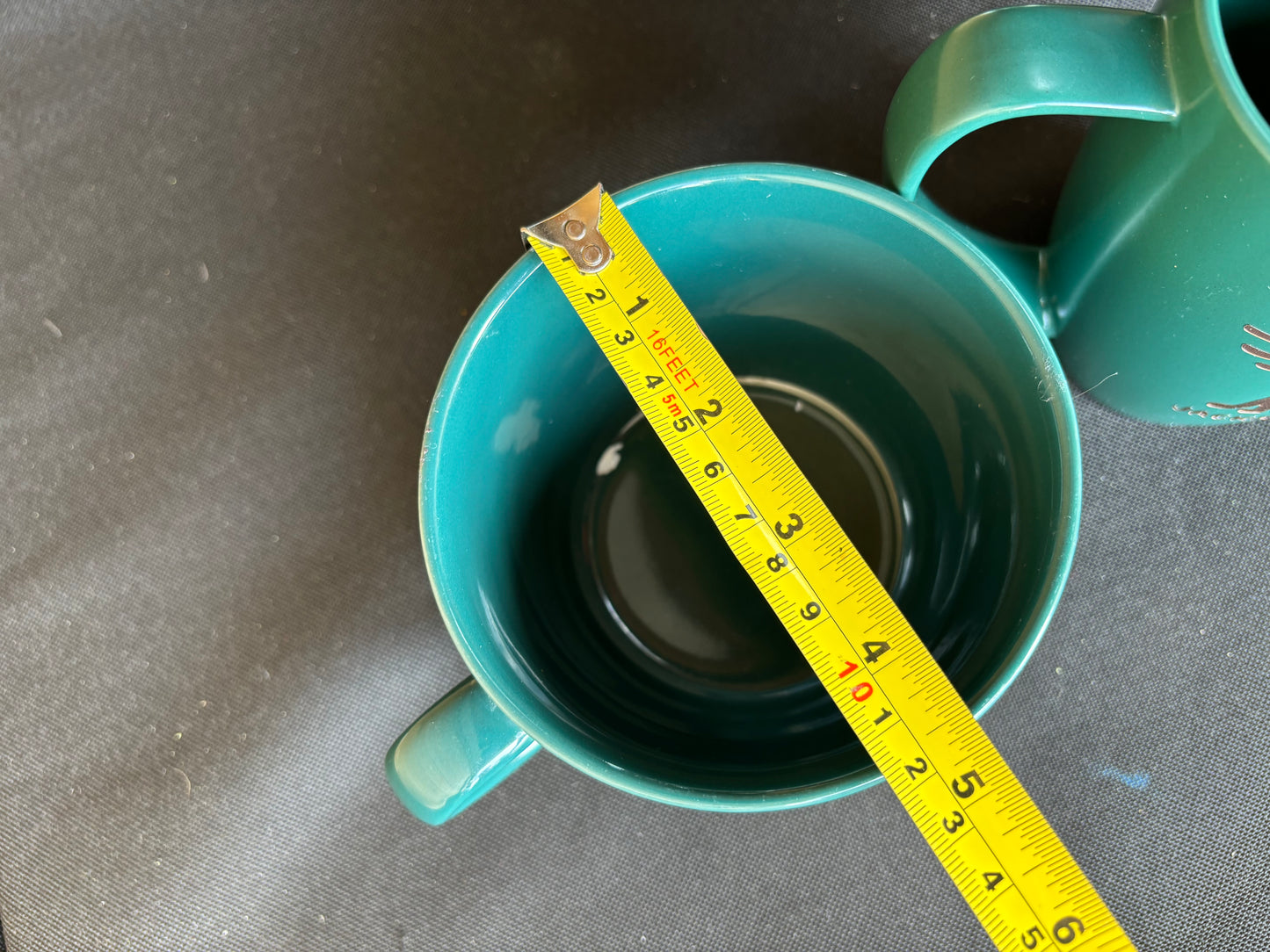 Jackalope upcycled set of 2 mugs  - gold on dark turquoise/green