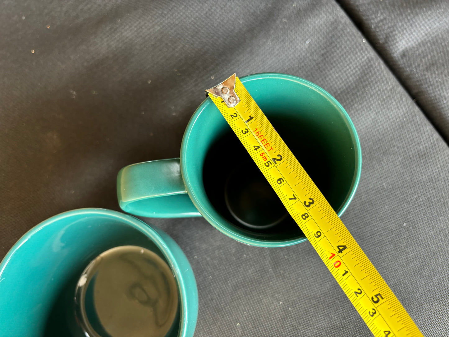 Jackalope upcycled set of 2 mugs  - gold on dark turquoise/green