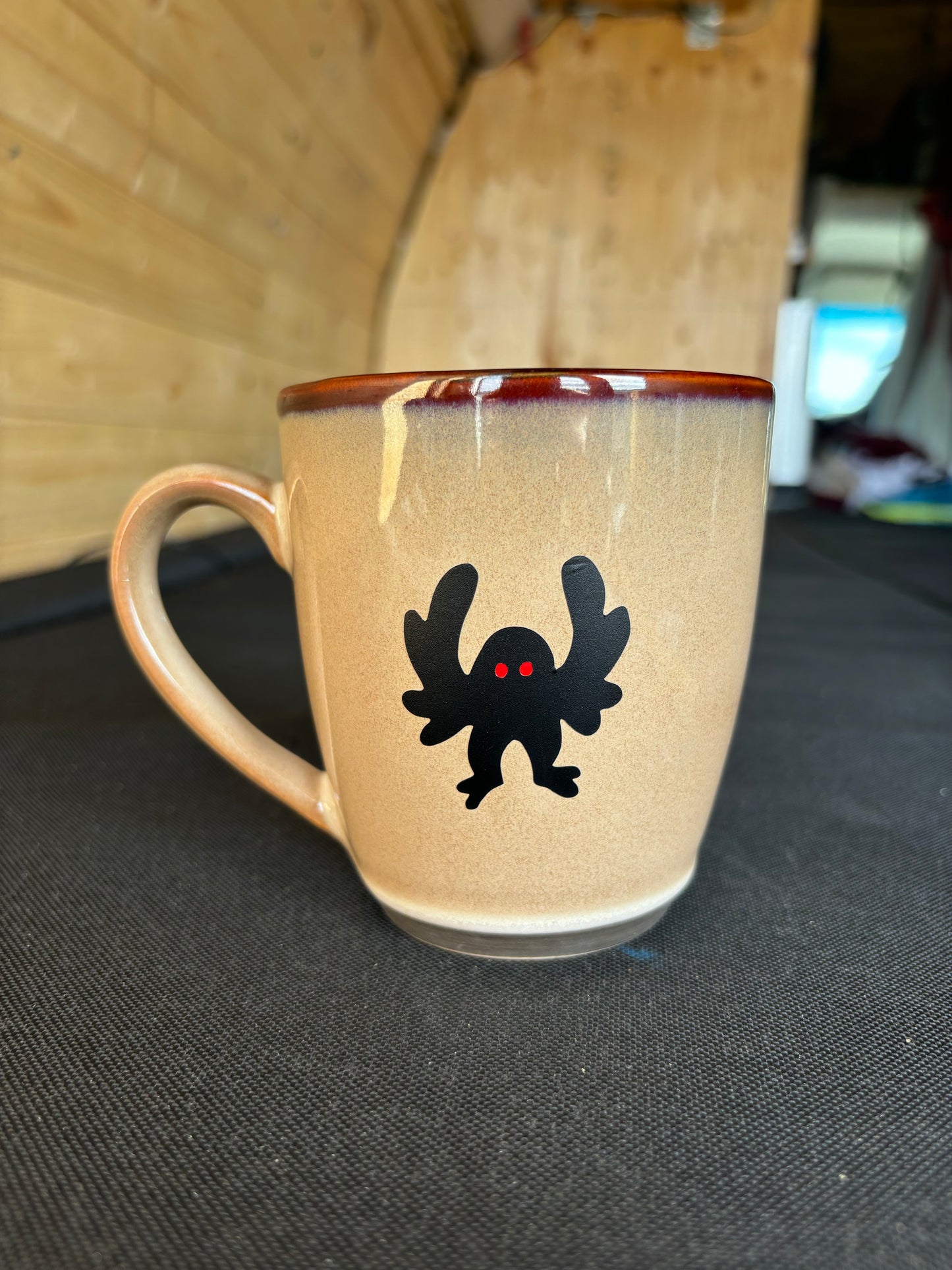 Mothman upcycled set of 2 mugs (or individual) - red eyes - ombré