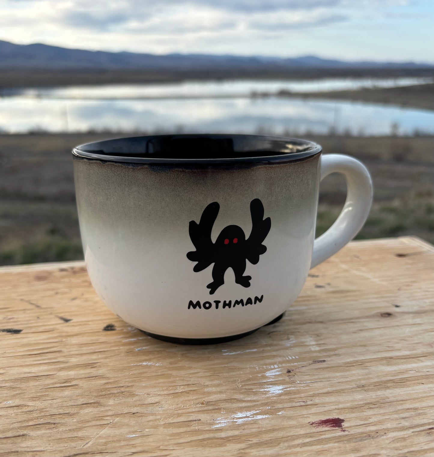 Mothman upcycled set of 2 mugs (or individual) - red eyes - ombré