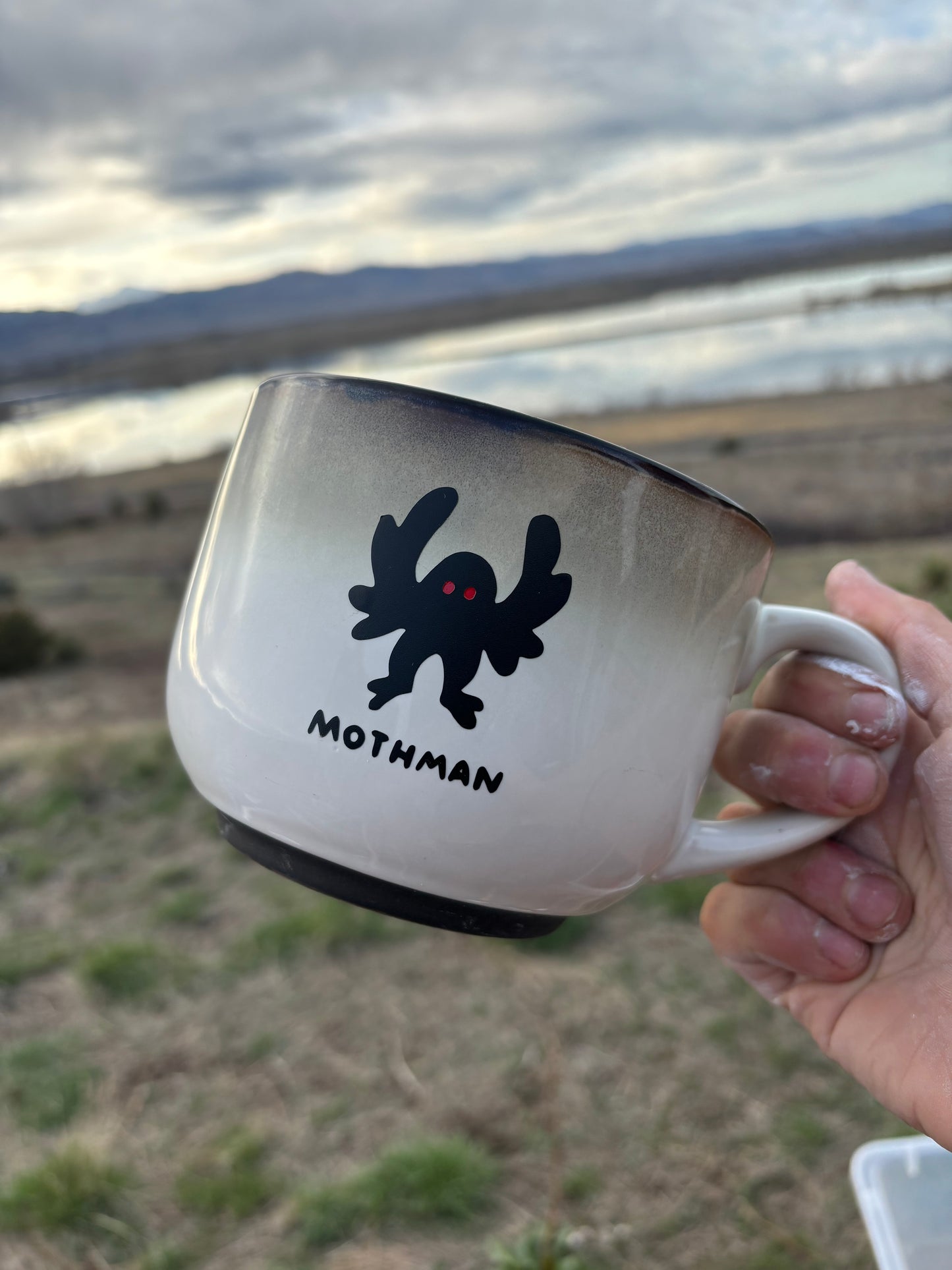 Mothman upcycled set of 2 mugs (or individual) - red eyes - ombré