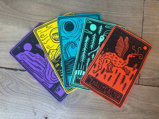 Pack of 5 hand printed tarot cryptid - colour
