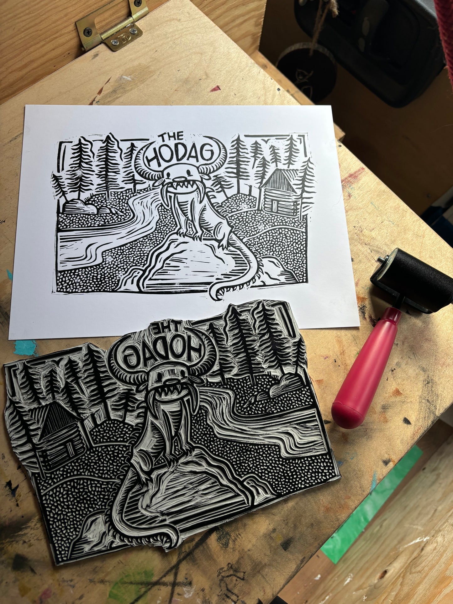 L - Block printed Hodag Hoodie