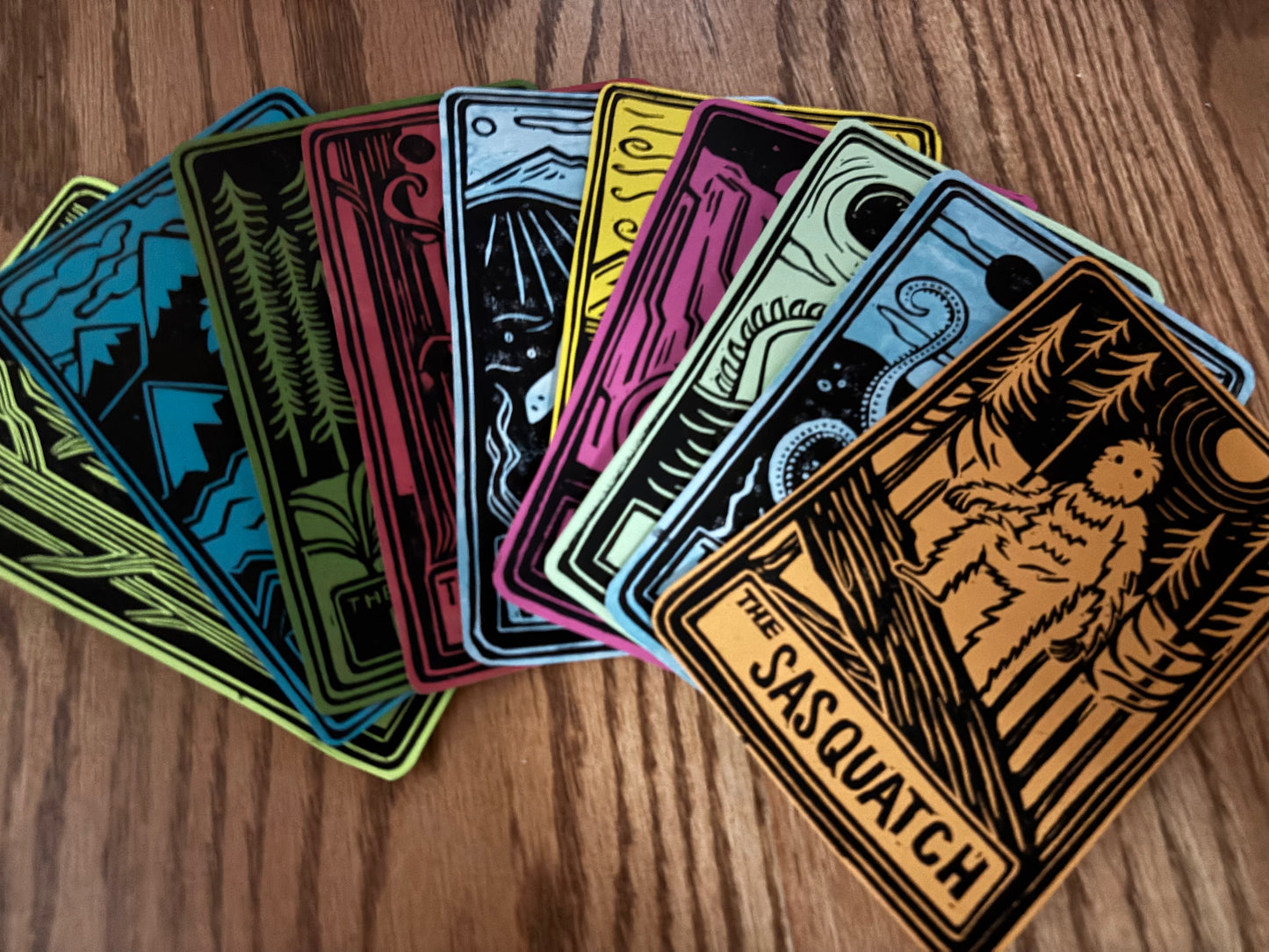 Pack of 10 hand printed tarot cryptid - color variety