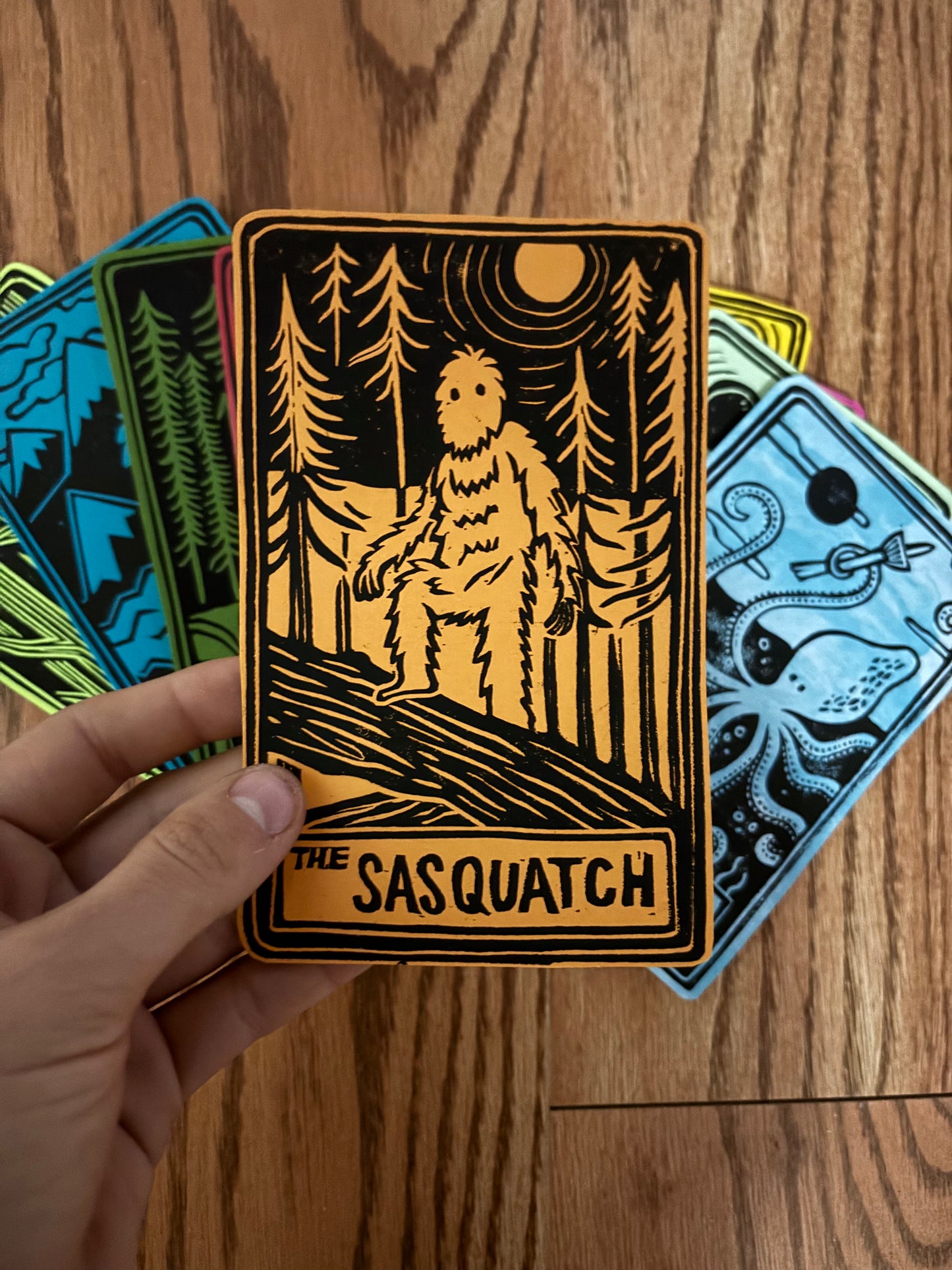 Pack of 10 hand printed tarot cryptid - color variety