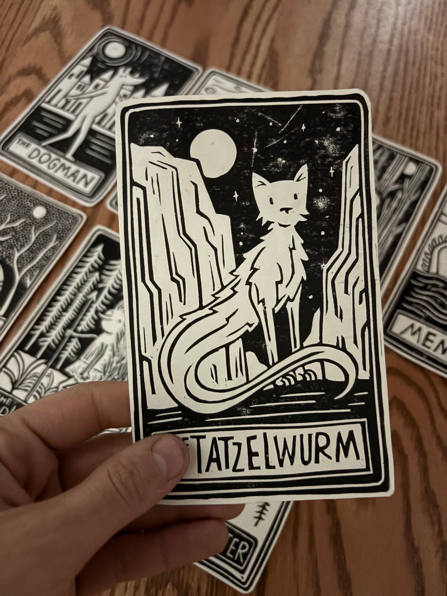 Pack of 8 hand printed tarot cryptid - black