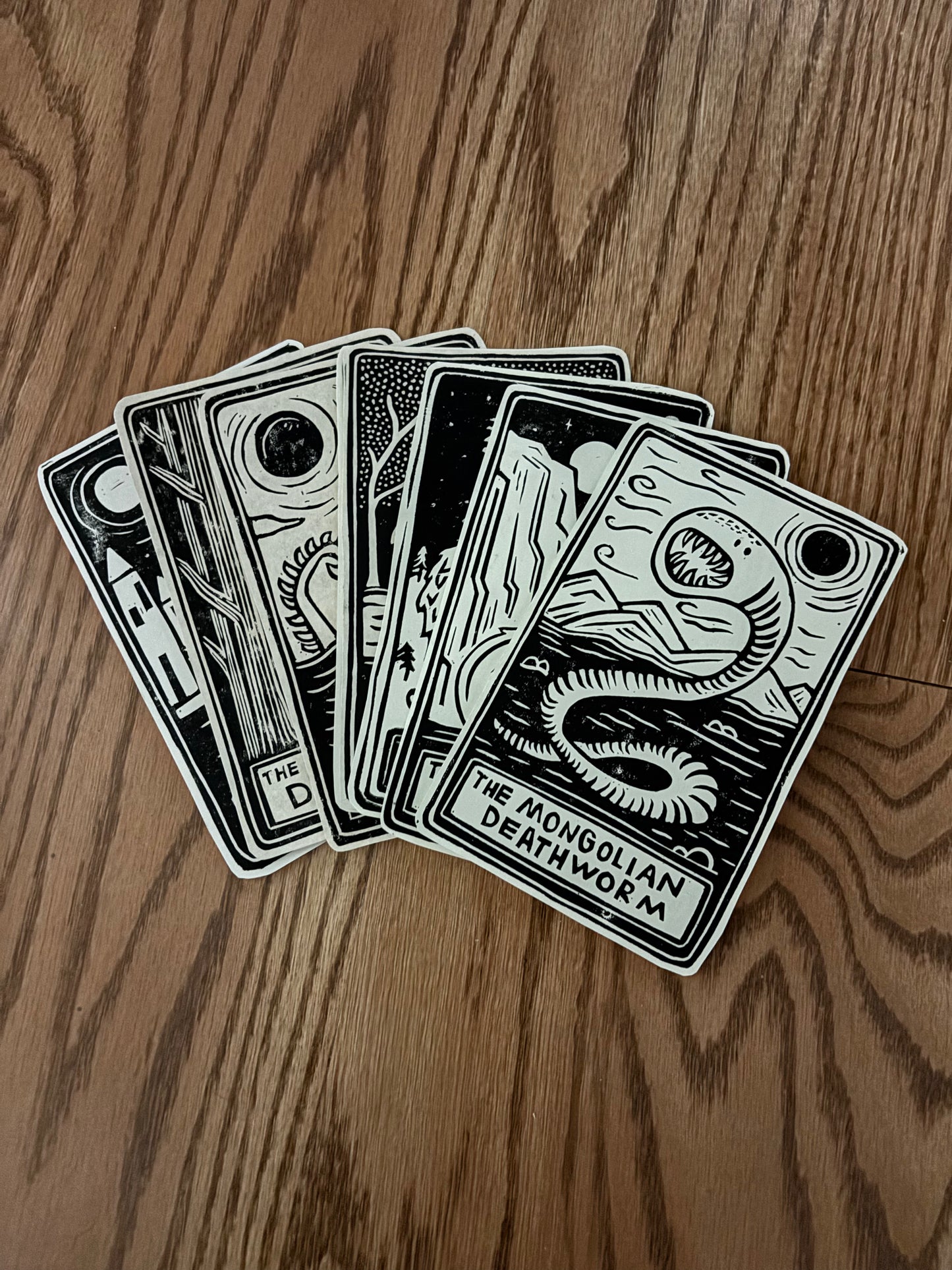 Pack of 8 hand printed tarot cryptid - black