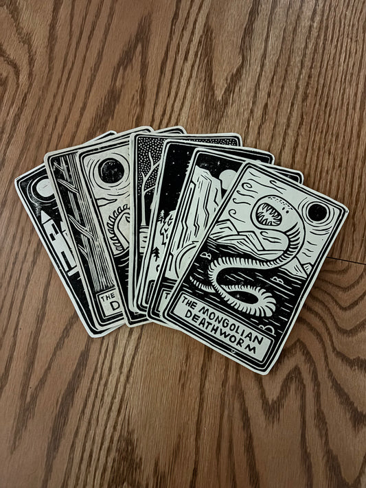 Pack of 8 hand printed tarot cryptid - black