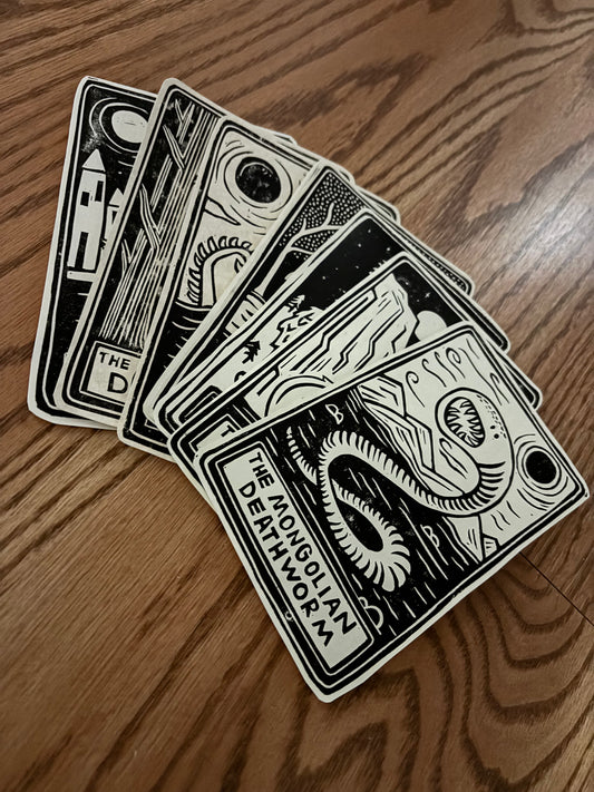 Pack of 5 hand printed tarot cryptid - black