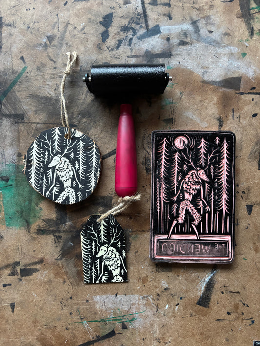Wendigo hand printed ornaments