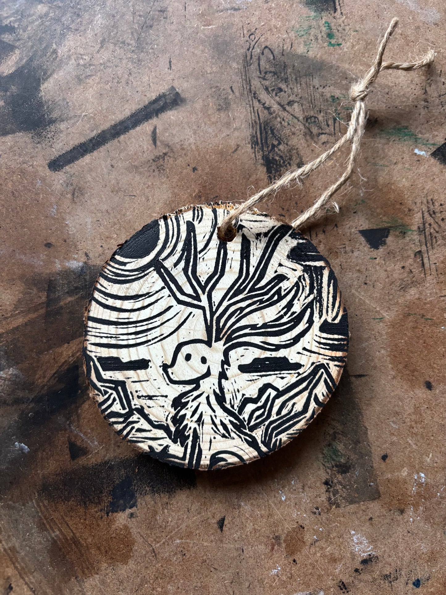 Jackalope hand printed ornaments