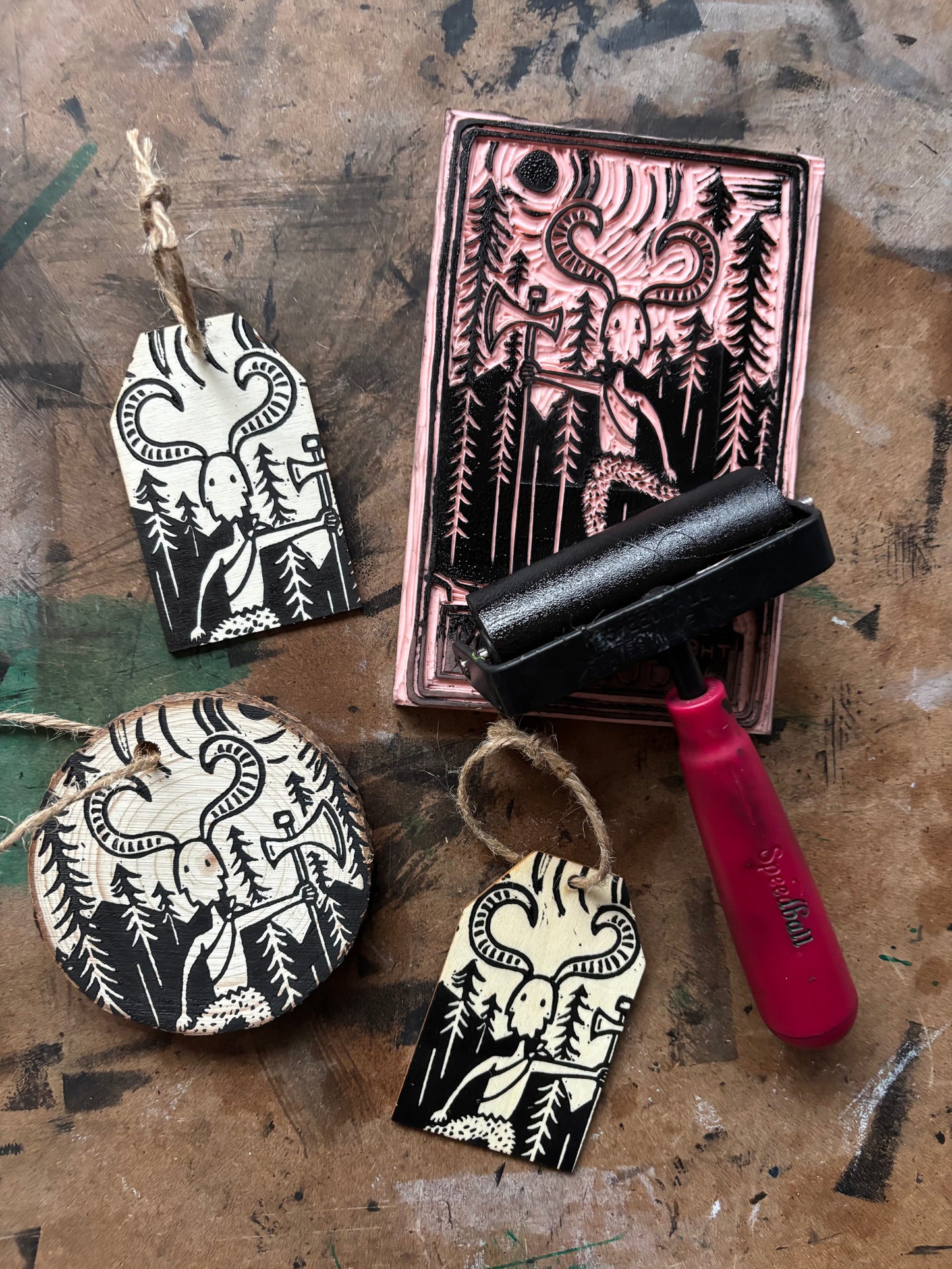 Goatman hand printed ornaments