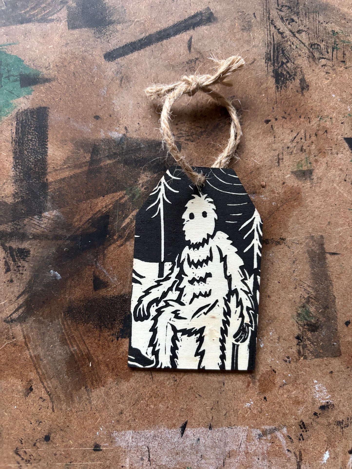 Sasquatch hand printed ornaments