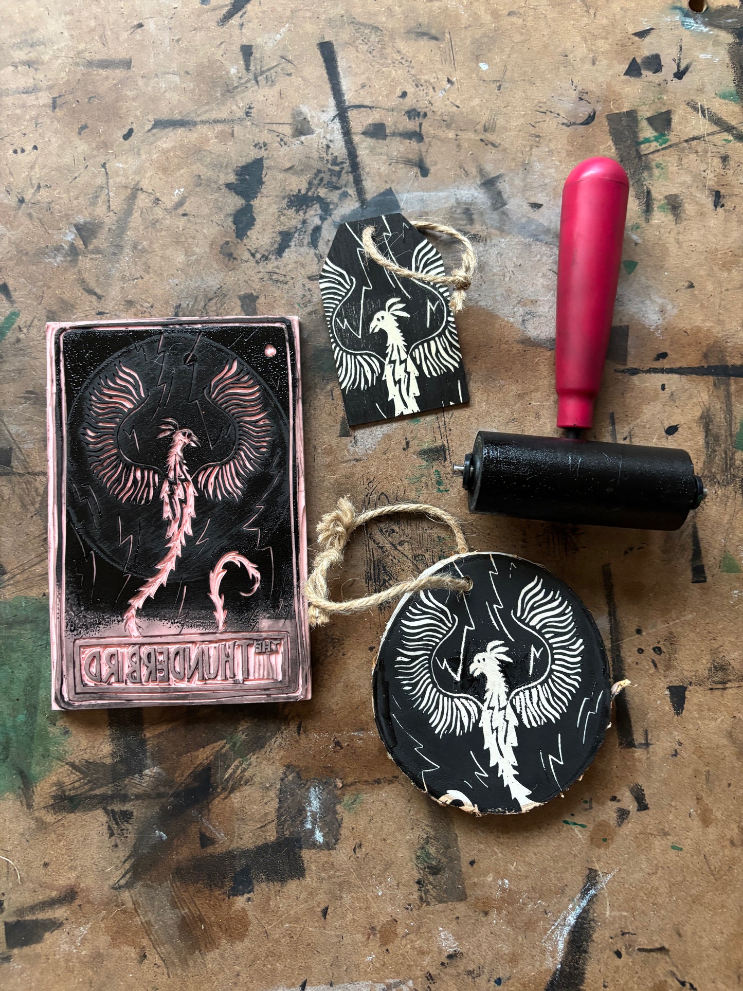 Thunderbird hand printed ornaments