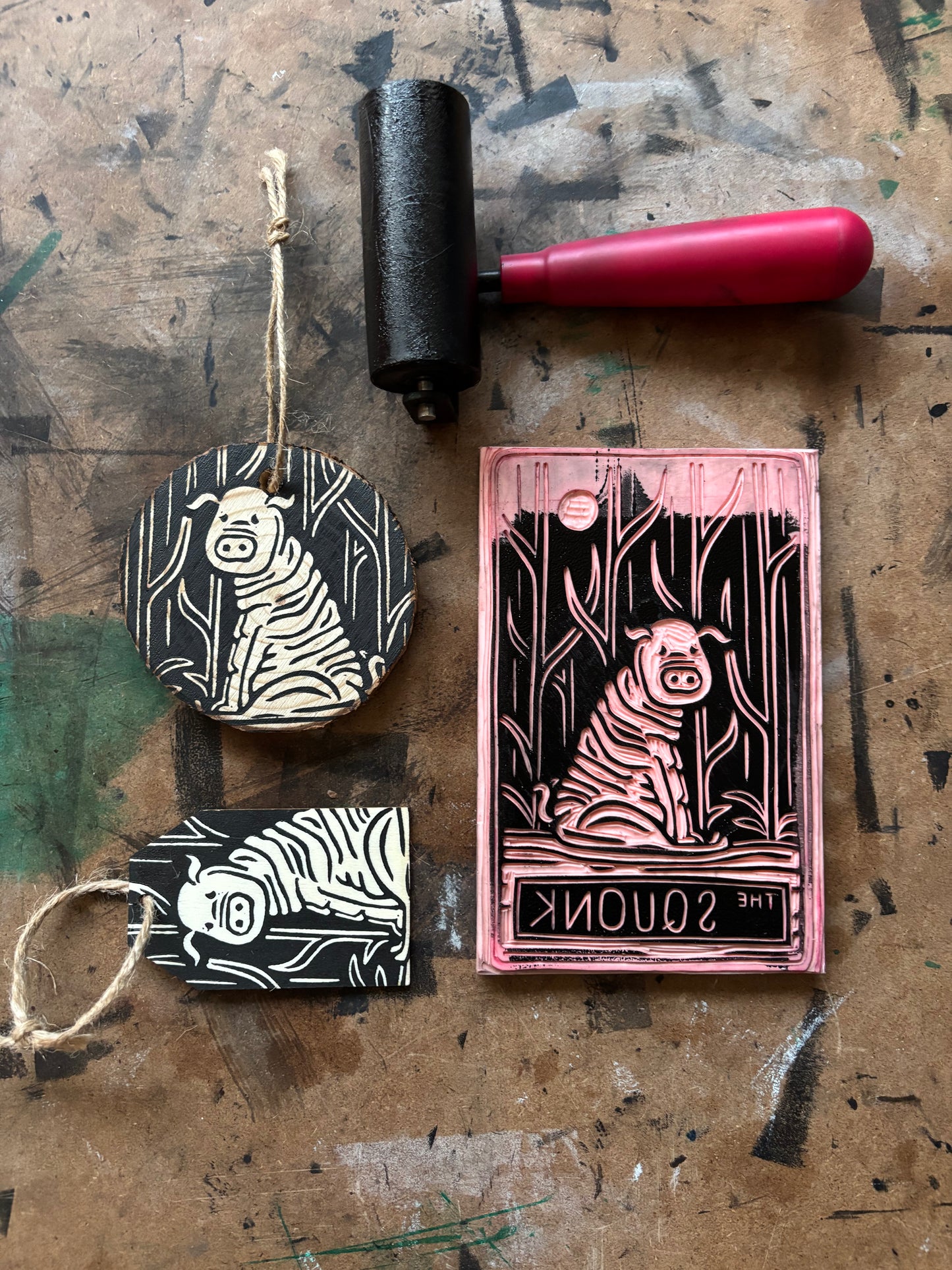 Squonk hand printed ornaments