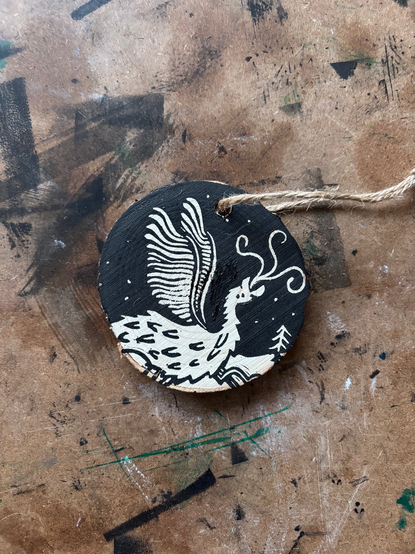 Snallygaster hand printed ornaments