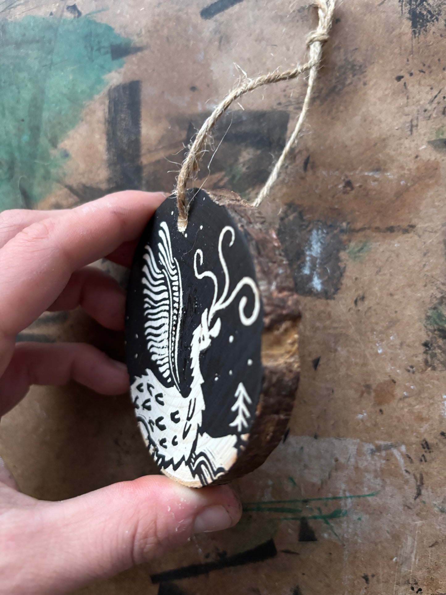 Snallygaster hand printed ornaments