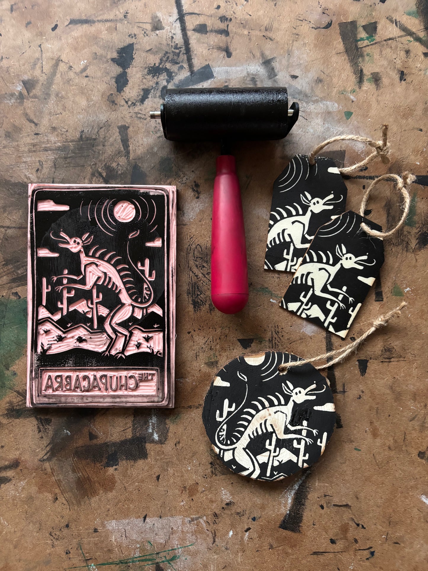 Chupacabra hand printed ornaments
