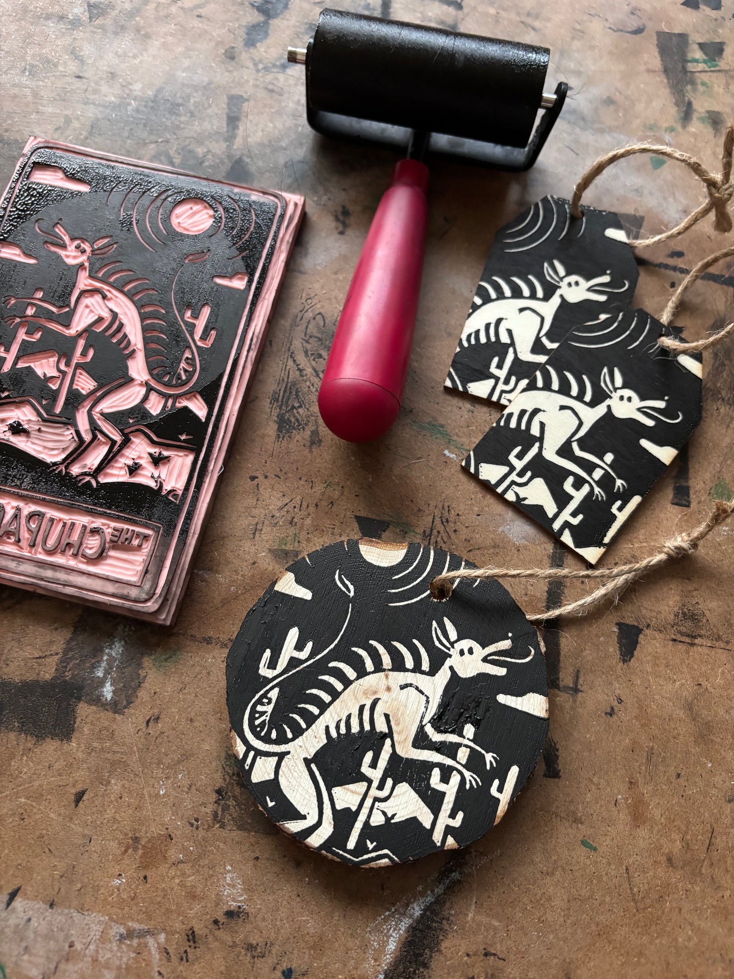 Chupacabra hand printed ornaments