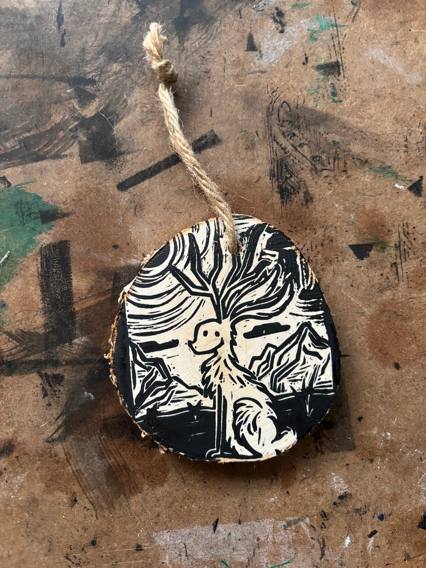 Jackalope hand printed ornaments