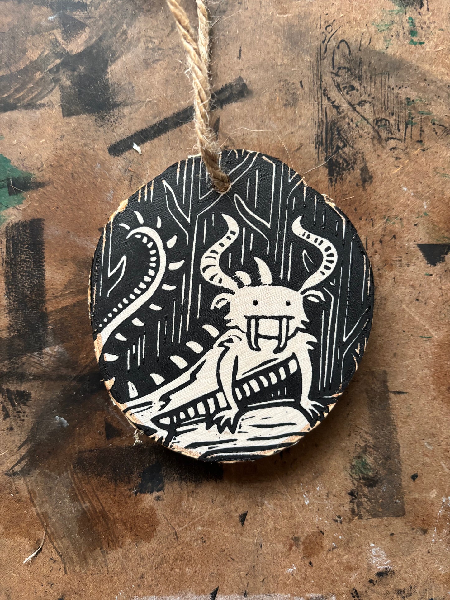 Hodag hand printed ornaments