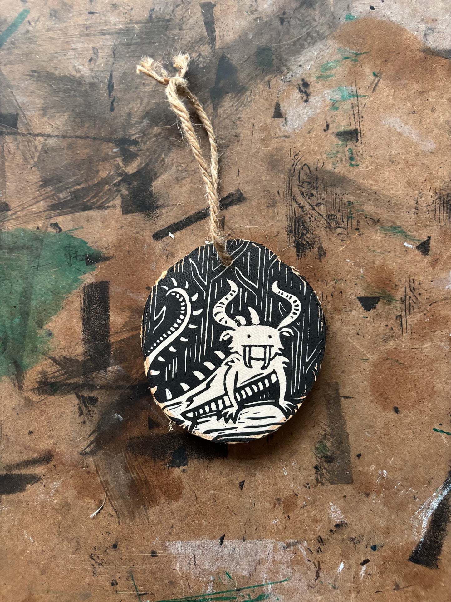 Hodag hand printed ornaments