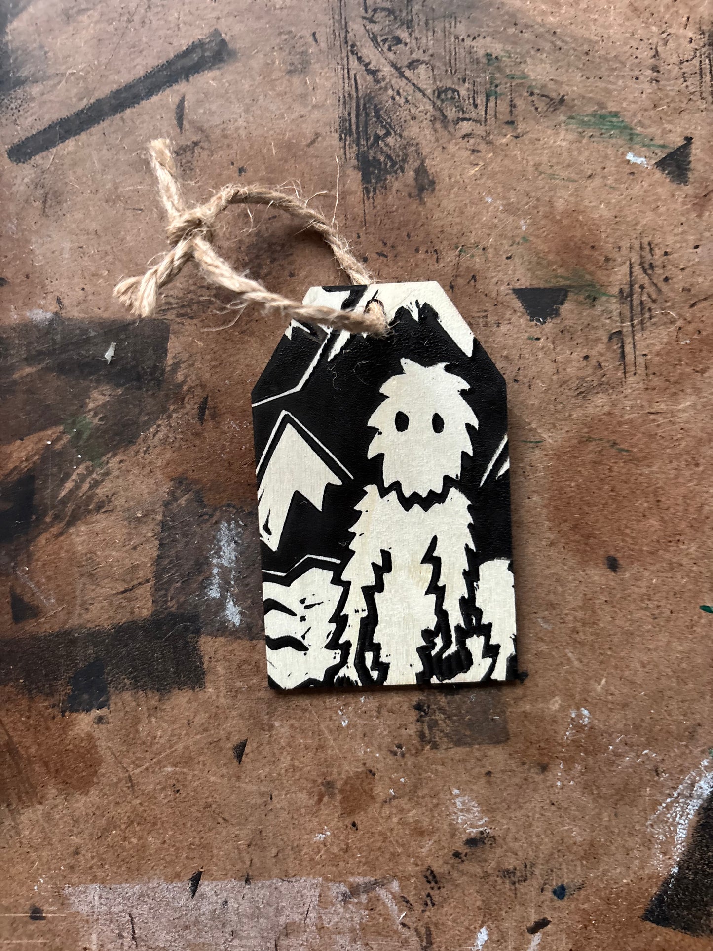 Yeti hand printed ornaments