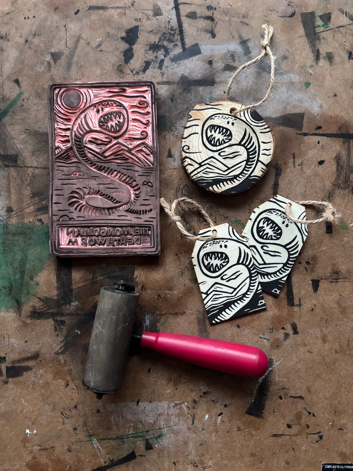 Mongolian deathworm hand printed ornaments