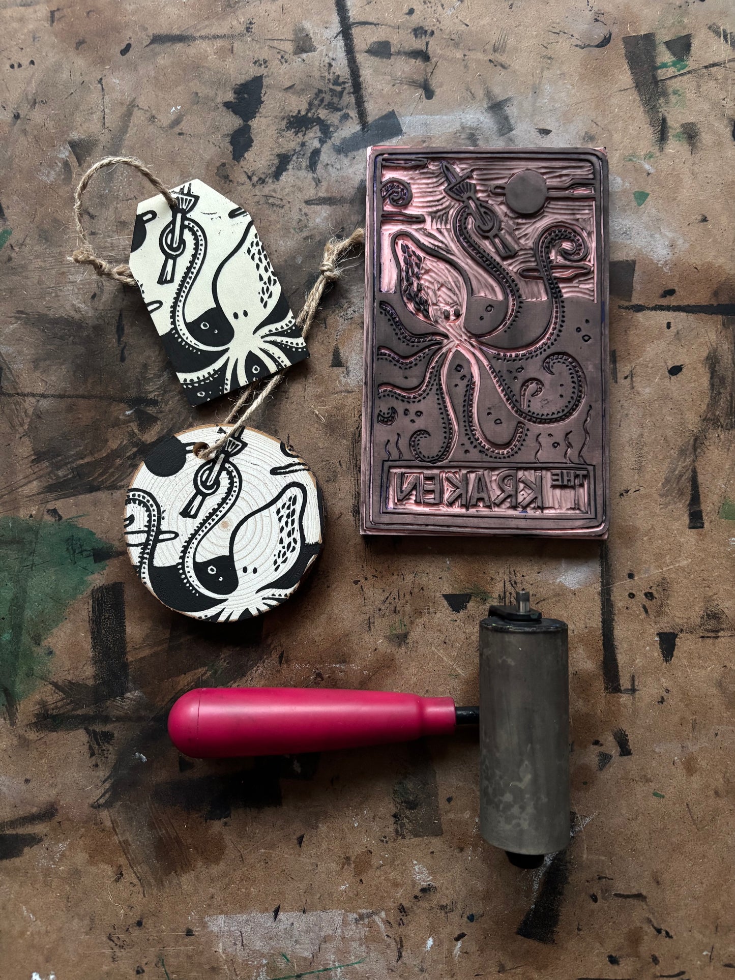 Kraken hand printed ornaments