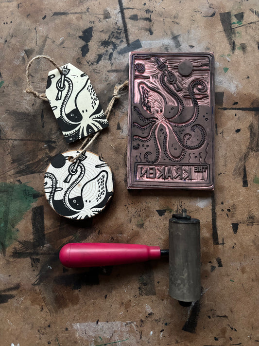 Kraken hand printed ornaments