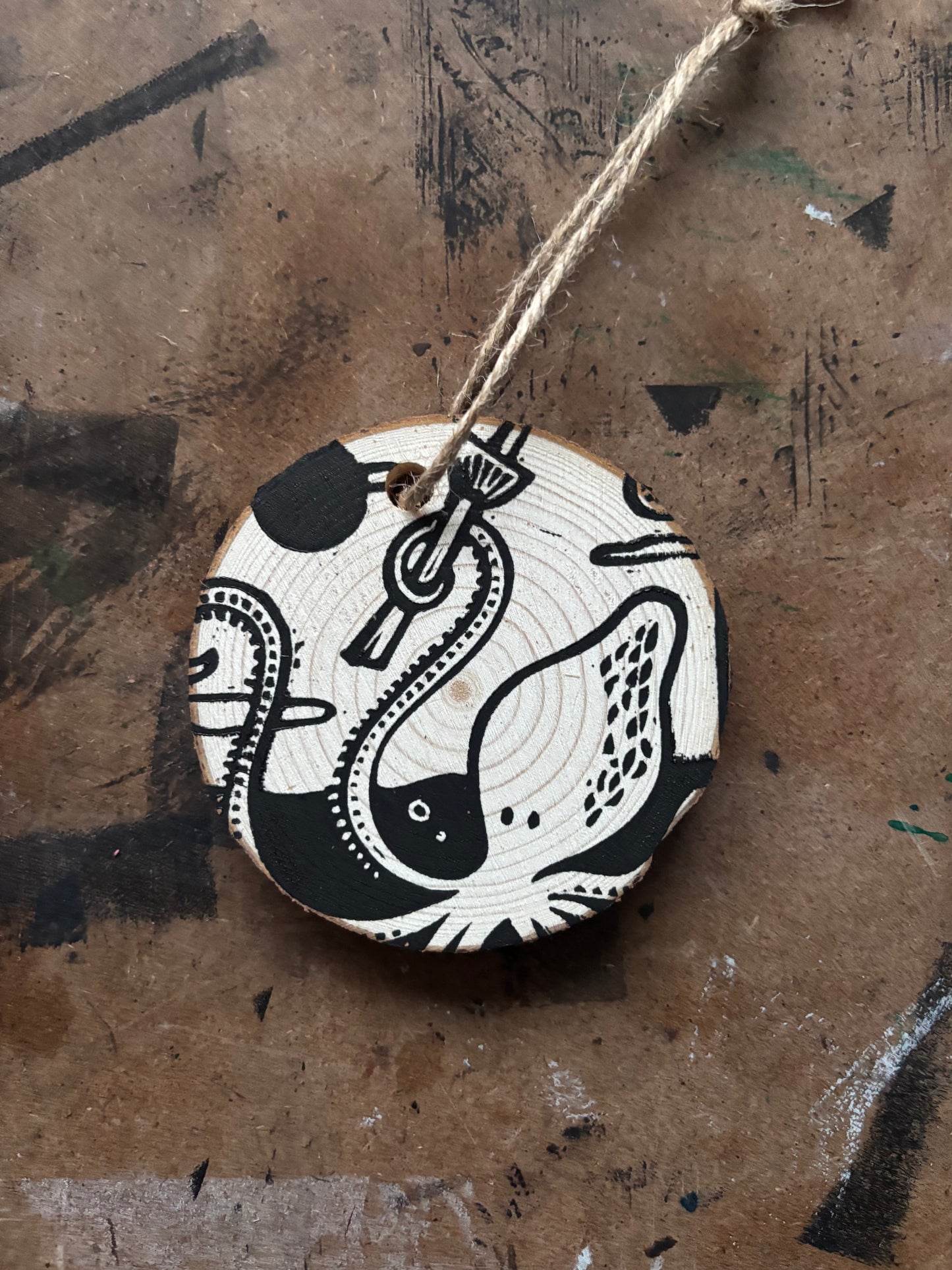 Kraken hand printed ornaments