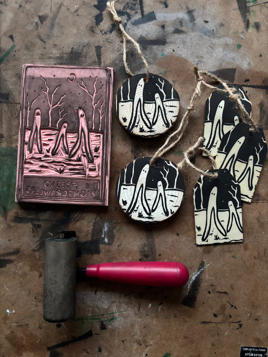Fresno nightcrawlers hand printed ornaments