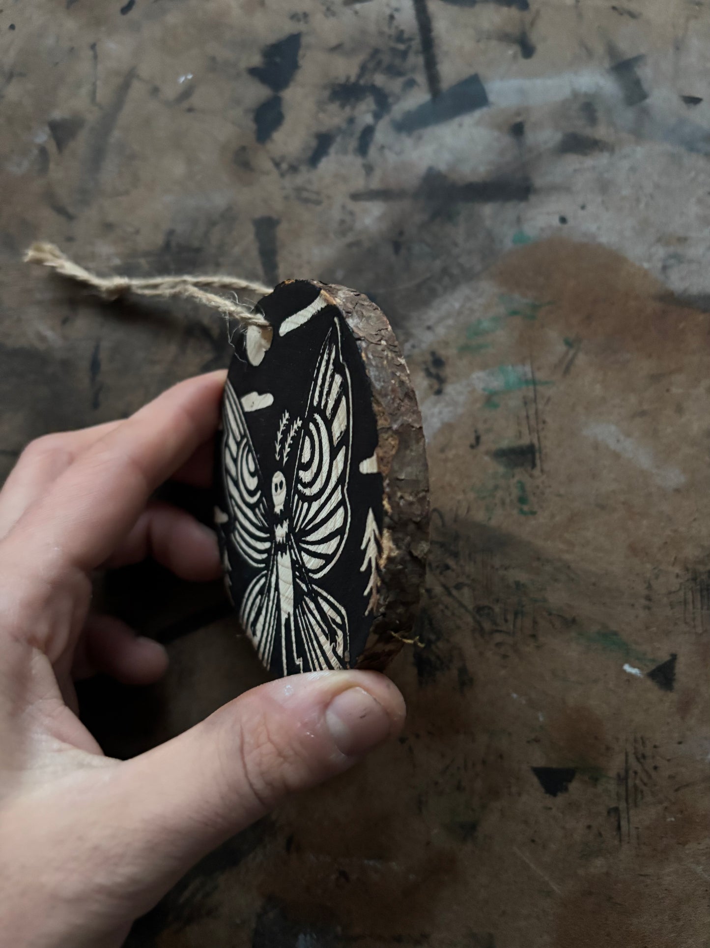 Mothman hand printed ornaments