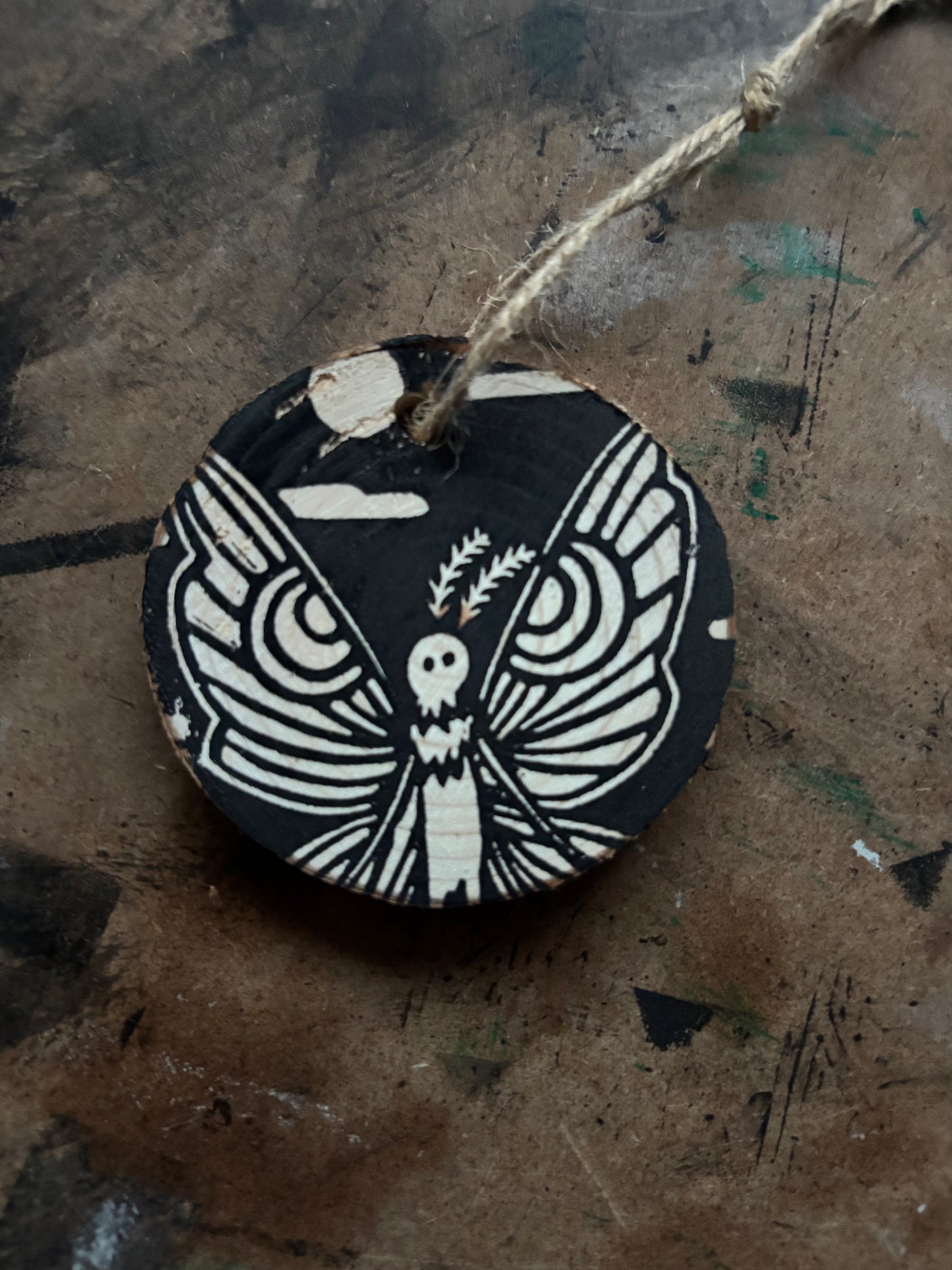 Mothman hand printed ornaments