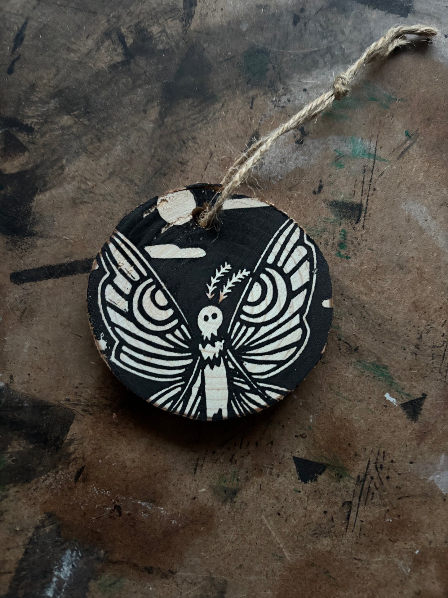 Mothman hand printed ornaments
