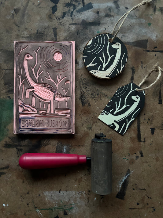 Mokele-Mbembe hand printed ornaments